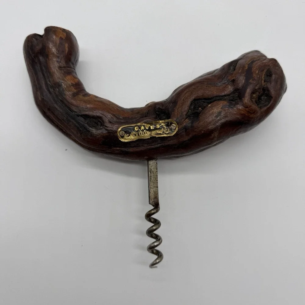 Vintage French Grape Vine Gnarled Wood Handle Corkscrew Wine Bottle Opener